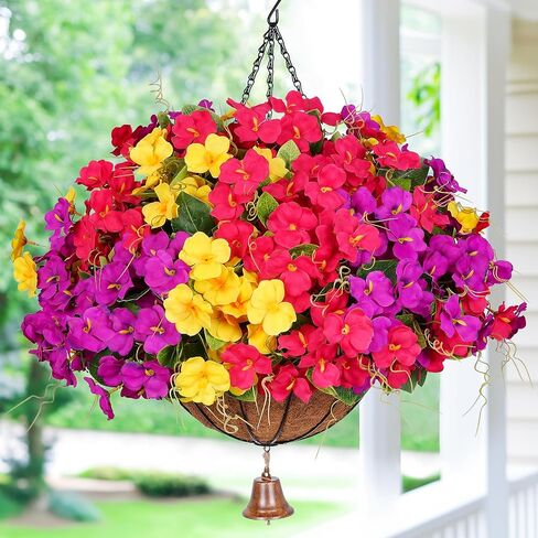 Dolicer Realistic Artificial Hanging Flowers for Outdoors, Look Real Large Artificial Flowers for Outdoors with Baskets, UV Resistant Fake Hanging Flowers Plants for Porch Patio Balcony Yard in Kuwait
