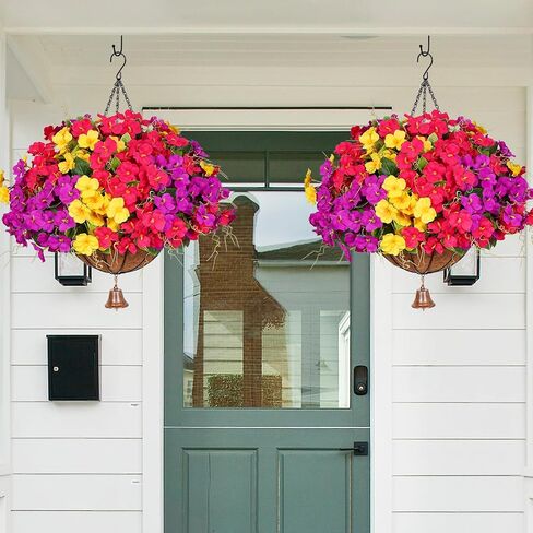 Dolicer Realistic Artificial Hanging Flowers for Outdoors, Look Real Large Artificial Flowers for Outdoors with Baskets, UV Resistant Fake Hanging Flowers Plants for Porch Patio Balcony Yard in Kuwait