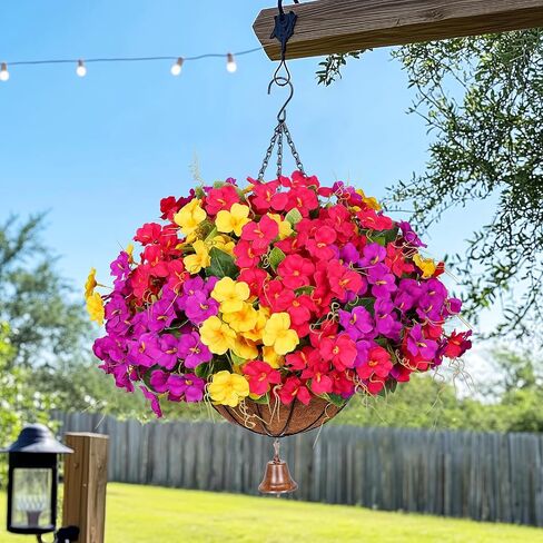 Dolicer Realistic Artificial Hanging Flowers for Outdoors, Look Real Large Artificial Flowers for Outdoors with Baskets, UV Resistant Fake Hanging Flowers Plants for Porch Patio Balcony Yard in Kuwait