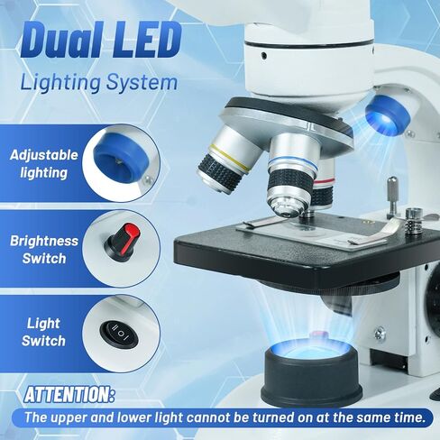 المجهر للأطفال اللامعين ، التكبير 40x-2000x ، 3 علامات LED مصباح LED مع شرائح المجهر ، محول الهاتف ، مجموعة للمدرسة المنزلية in Kuwait