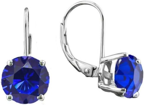 Savlano Rhodium Plated 7mm Solitaire cubic Zirconia Leverback Round Cut Drop Accoring - أقراط متدلية للنساء تأتي مع صندوق هدايا Savlano in Kuwait