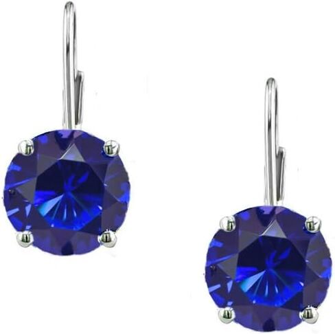 Savlano Rhodium Plated 7mm Solitaire cubic Zirconia Leverback Round Cut Drop Accoring - أقراط متدلية للنساء تأتي مع صندوق هدايا Savlano in Kuwait
