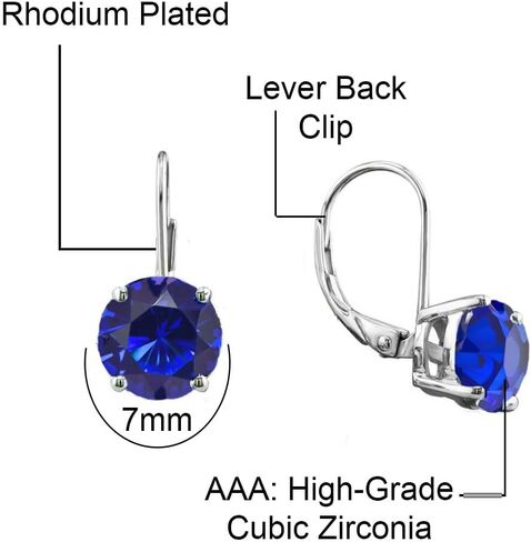 Savlano Rhodium Plated 7mm Solitaire cubic Zirconia Leverback Round Cut Drop Accoring - أقراط متدلية للنساء تأتي مع صندوق هدايا Savlano in Kuwait