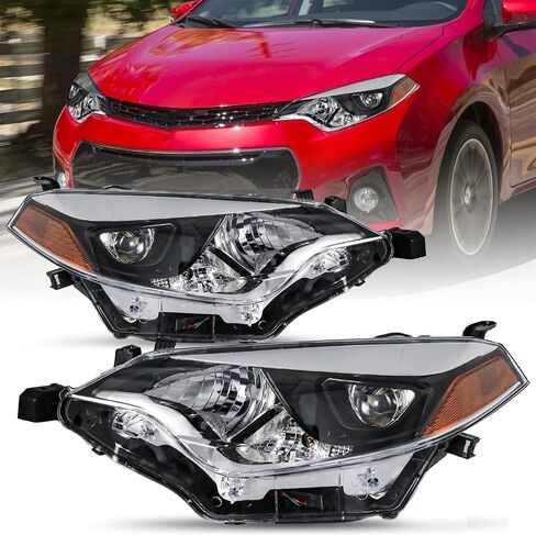 Headlights Assembly Compatible with 2014 2015 2016 Toyota Corolla Base/CE/C/LE Eco/LE/L/S Plus/S/Special Edition Sedan 4-Door, LED Headlamps Black Housing with Clear Reflector in Kuwait