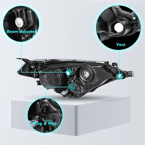 Headlights Assembly Compatible with 2014 2015 2016 Toyota Corolla Base/CE/C/LE Eco/LE/L/S Plus/S/Special Edition Sedan 4-Door, LED Headlamps Black Housing with Clear Reflector in Kuwait