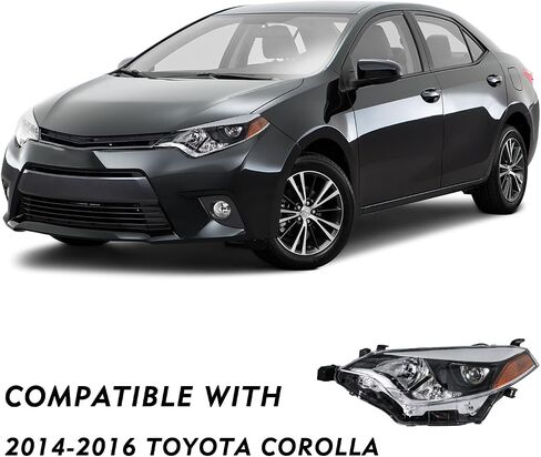 Headlights Assembly Compatible with 2014 2015 2016 Toyota Corolla Base/CE/C/LE Eco/LE/L/S Plus/S/Special Edition Sedan 4-Door, LED Headlamps Black Housing with Clear Reflector in Kuwait