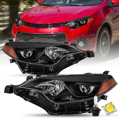 Headlights Assembly Compatible with 2014 2015 2016 Toyota Corolla Base/CE/C/LE Eco/LE/L/S Plus/S/Special Edition Sedan 4-Door, LED Headlamps Black Housing with Clear Reflector in Kuwait