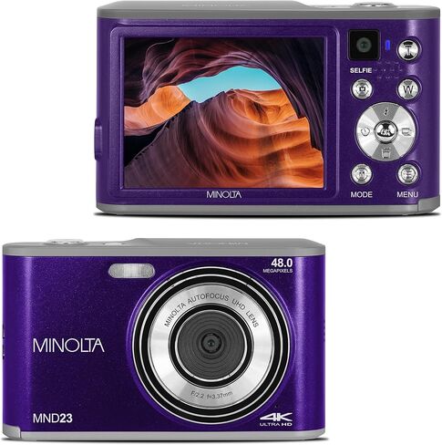 Minolta 48 Mega Pixels Point & Shoot Digital Camera with Rear Selfie Lens, Autofocus & 4K Ultra HD Video, Silver in Saudi Arabia