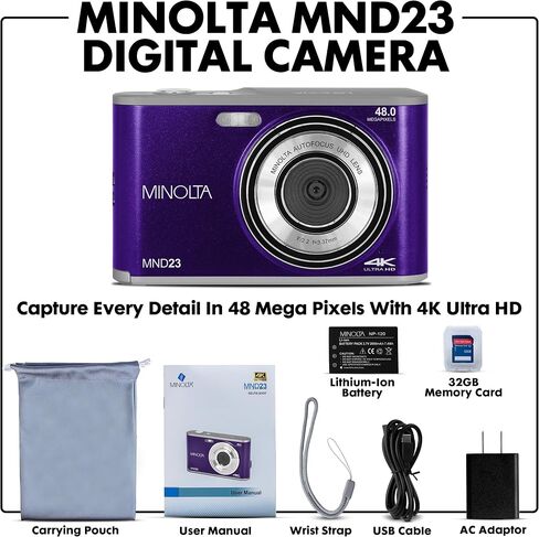 Minolta 48 Mega Pixels Point & Shoot Digital Camera with Rear Selfie Lens, Autofocus & 4K Ultra HD Video, Silver in Saudi Arabia