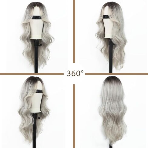 13x4.5 Synthetic Lace Front Wig 26'' Pre Plucked Heat Resistant Wavy Long Hair Wigs with Pre Cut Lace Glueless Pre Everything Hair Replacement Lace Wig for Women Daily Party Use White Blonde in Kuwait