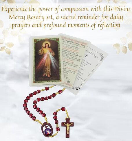Divine Mercy Rosary - Wood Cord Chaplet Of Divine Mercy Rosary, Catholic Holy Card, The Lord's Prayer Card Set for Daily Prayer - Total 3 Items in Saudi Arabia