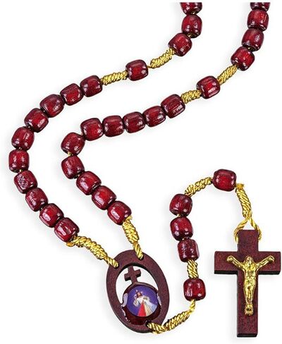 Divine Mercy Rosary - Wood Cord Chaplet Of Divine Mercy Rosary, Catholic Holy Card, The Lord's Prayer Card Set for Daily Prayer - Total 3 Items in Saudi Arabia