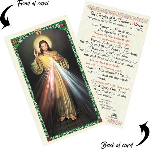 Divine Mercy Rosary - Wood Cord Chaplet Of Divine Mercy Rosary, Catholic Holy Card, The Lord's Prayer Card Set for Daily Prayer - Total 3 Items in Saudi Arabia