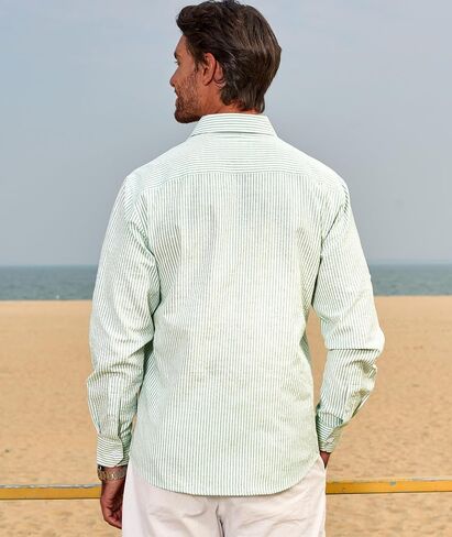 Deer Lady Mens Long Sleeve Button Down Shirt Striped Casual Cotton Business Summer Beach Wedding Dress Shirts in Kuwait