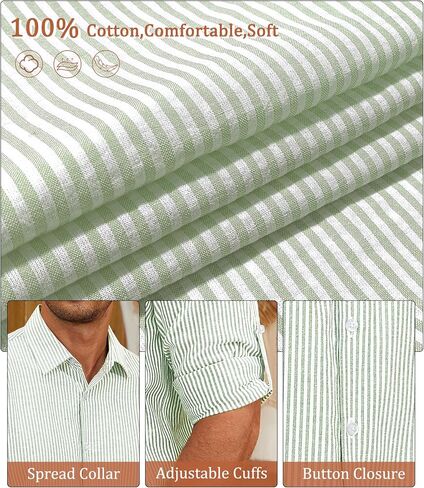 Deer Lady Mens Long Sleeve Button Down Shirt Striped Casual Cotton Business Summer Beach Wedding Dress Shirts in Kuwait