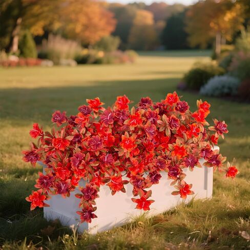 Fall Flowers مصطنعة للديكور ، زهور Rhododendron الحريرية المزيفة للهواء الطلق ، حزمان فو ، Azalea خارج الأشعة فوق البنفسجية المقاومة in Kuwait