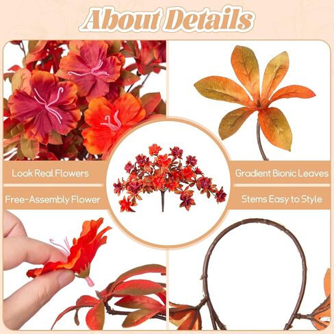 Fall Flowers مصطنعة للديكور ، زهور Rhododendron الحريرية المزيفة للهواء الطلق ، حزمان فو ، Azalea خارج الأشعة فوق البنفسجية المقاومة in Kuwait