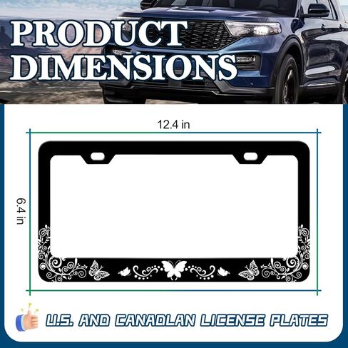 LIN KANG Hibiscus Flower License Plate Frame Tropical Hawiian Floral Black License Plate Holder Stainless Steel Auto Parts Rust-Proof Waterproof Car Decorative Tag Frame for Standard US 12x6 Inch in Kuwait
