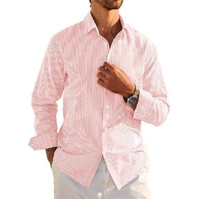 غزلان سيدة رجالي الأكمام الطويلة لأسفل قميص مخطط قطني غير رسمي الأعمال الصيفية شاطئ القمصان فستان الزفاف in Kuwait