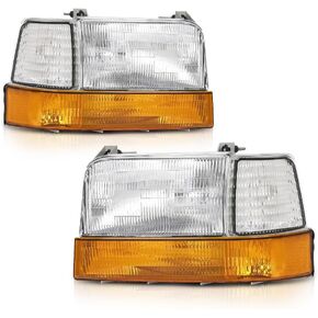 PIT66 المصابيح الأمامية الزاوية وأضواء إشارة الحديقة الجانبية 6 PCS مجموعة متوافقة مع Ford F150 BRONCO 1992-1996/F250 F350 1992-1997 FO2521114 ، FO2550110 Clear Lens Headblamps W/O Plubbs in Saudi Arabia