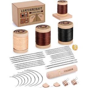 طقم خياطة من جلد فوسنو ، إبر جلدية لخياطة يدوي ، مجموعة خياطة جلدية مع خيوط متجانسة شمعية نطق إبرة من الجلد مقاطع خياطة ثقيلة للخدمة لأكياس الأحذية القماشية in Kuwait