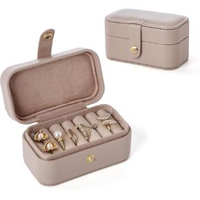 Jewelry Ring Case for Travel, PU Leather Jewelry Storage Box for Rings Stud Earrings, Portable Travel Jewelry Organizer Case for Women, Light Taupe in Saudi Arabia