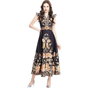 LAI MENG FIVE CATS Women's Floral Print V-Neck Sleeveless Elegant Button up Maxi Dress in Kuwait