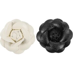 PATIKIL Flower Hair Clips, 2 Pack Camellia Hairpin Floral Brooches Pin Handmade Leather Flower Brooch for Lady Bridal Women Hat Dress Shirt, Black, Beige in Saudi Arabia