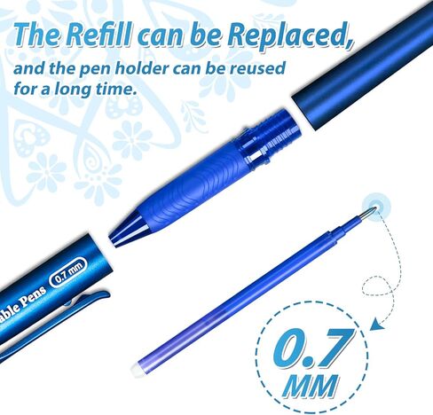 KERIFI Blue Erasable Pens, Heat Eraser Pen Rub Out Pens with Soft Grip, 0.5 mm Retractable Erasable Gel Ink Pens with Eraser, for Writing Planner Journaling School Office Supplies Stationary, 5 Pack in Kuwait