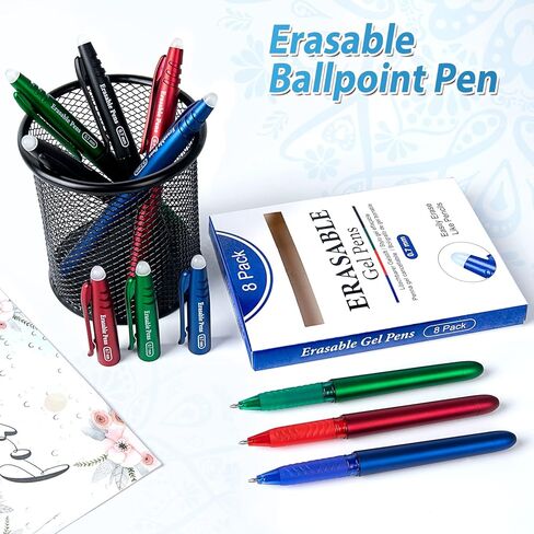 KERIFI Blue Erasable Pens, Heat Eraser Pen Rub Out Pens with Soft Grip, 0.5 mm Retractable Erasable Gel Ink Pens with Eraser, for Writing Planner Journaling School Office Supplies Stationary, 5 Pack in Kuwait