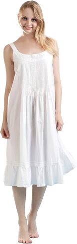 LA CERA Women's 100% Cotton White Nightgown, Sleeveless, Scoop Neck, Vintage Pinafore Gown in Saudi Arabia