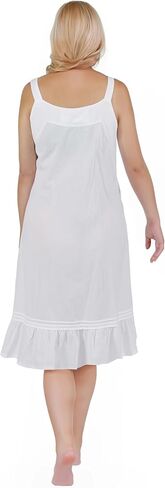 LA CERA Women's 100% Cotton White Nightgown, Sleeveless, Scoop Neck, Vintage Pinafore Gown in Saudi Arabia