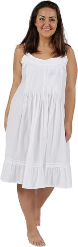 LA CERA Women's 100% Cotton White Nightgown, Sleeveless, Scoop Neck, Vintage Pinafore Gown in Saudi Arabia