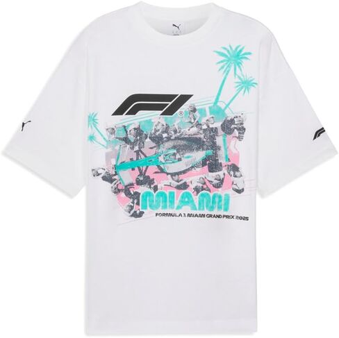 PUMA Mens Miami Pitstop Graphic Crew Neck Short Sleeve Casual Tops Casual - White in Saudi Arabia