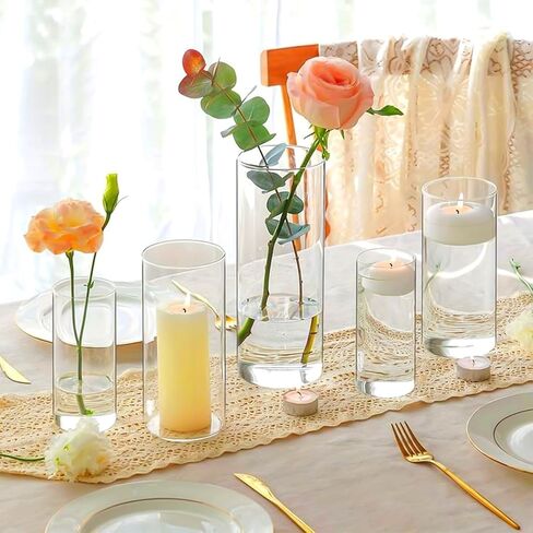 12 Pack Glass Cylinder Vases 10 Inch Tall Clear Flower Vases for Centerpieces, Hurricane Floating Candle Holder Wedding Decorations, Floral Simple Vase Bulk for Party Home Decor (3.35 x 10 Inch) in Saudi Arabia