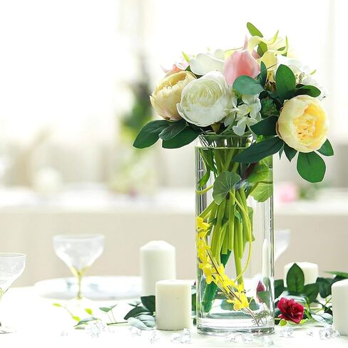 12 Pack Glass Cylinder Vases 10 Inch Tall Clear Flower Vases for Centerpieces, Hurricane Floating Candle Holder Wedding Decorations, Floral Simple Vase Bulk for Party Home Decor (3.35 x 10 Inch) in Saudi Arabia