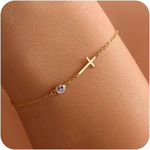Birthstone Gold Bracelets for Women Non Tarnish Trendy Dainty Charm Cross Bracelet Stack Friendship Bracelets Gold Jewelry in Kuwait