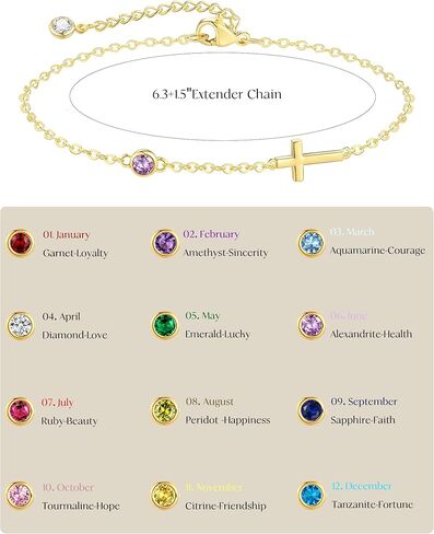 Birthstone Gold Bracelets for Women Non Tarnish Trendy Dainty Charm Cross Bracelet Stack Friendship Bracelets Gold Jewelry in Kuwait