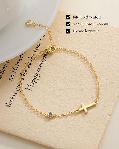 Birthstone Gold Bracelets for Women Non Tarnish Trendy Dainty Charm Cross Bracelet Stack Friendship Bracelets Gold Jewelry in Kuwait