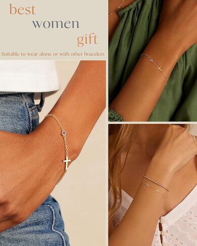Birthstone Gold Bracelets for Women Non Tarnish Trendy Dainty Charm Cross Bracelet Stack Friendship Bracelets Gold Jewelry in Kuwait