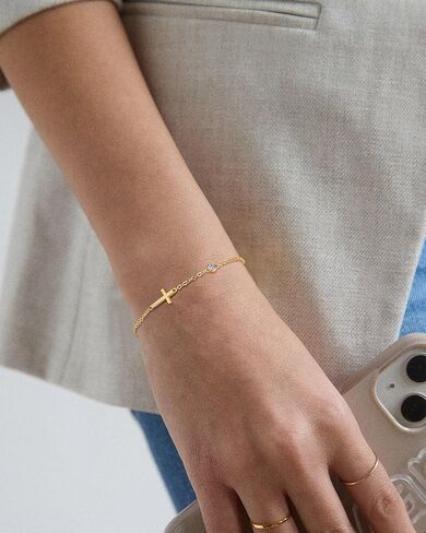 Birthstone Gold Bracelets for Women Non Tarnish Trendy Dainty Charm Cross Bracelet Stack Friendship Bracelets Gold Jewelry in Kuwait