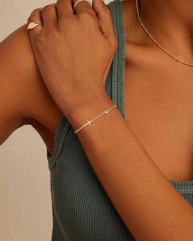 Birthstone Gold Bracelets for Women Non Tarnish Trendy Dainty Charm Cross Bracelet Stack Friendship Bracelets Gold Jewelry in Kuwait