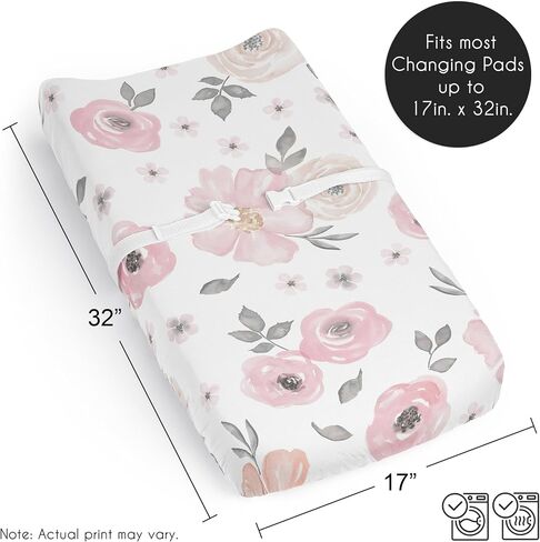 Sweet Jojo Designs Boho Floral Garden Flower Girl Baby Changing Pad Cover Sheet Infant Newborn Diaper Table Change Mat Cover - Watercolor Bohemian Farmhouse Wildflower Vintage Shabby Chic Green Nature in Kuwait