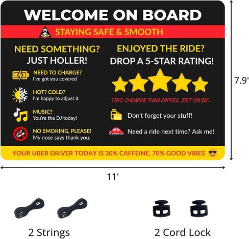 Signing Signing Car Rideshare المضحك - مرحبًا بك على لوحة الراكب الخلفية - تذكير تصنيف السيارة وتشجيع الطرف - لوحة معلومات شنق للماء مع الرموز - 11x7.8in (الأزرق) in Kuwait
