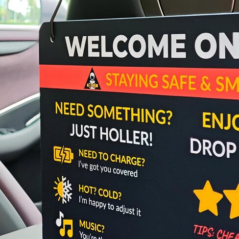 Signing Signing Car Rideshare المضحك - مرحبًا بك على لوحة الراكب الخلفية - تذكير تصنيف السيارة وتشجيع الطرف - لوحة معلومات شنق للماء مع الرموز - 11x7.8in (الأزرق) in Kuwait