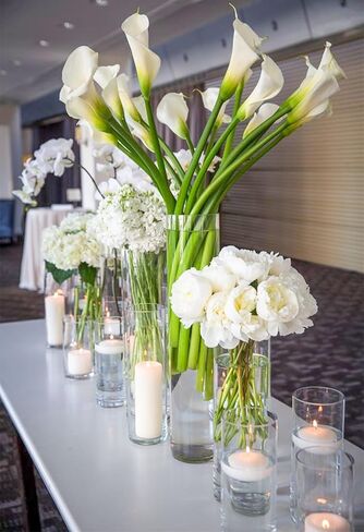 12 Pack Glass Cylinder Vases 10 Inch Tall Clear Flower Vases for Centerpieces, Hurricane Floating Candle Holder Wedding Decorations, Floral Simple Vase Bulk for Party Home Decor (3.35 x 10 Inch) in Saudi Arabia