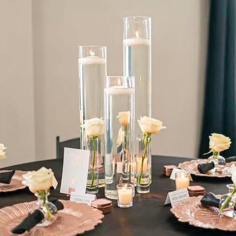 12 Pack Glass Cylinder Vases 10 Inch Tall Clear Flower Vases for Centerpieces, Hurricane Floating Candle Holder Wedding Decorations, Floral Simple Vase Bulk for Party Home Decor (3.35 x 10 Inch) in Saudi Arabia