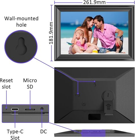 إطار الصورة الرقمية ، Honicvip 10.1 بوصة WIFI إطار الصور الرقمية ، IPS HD شاشة تعمل باللمس ، تخزين 32 جيجابايت ، عرض الشرائح ، قابلة للتركيب على الحائط ، تلقائي ، مشاركة الصور والفيديو عبر Uhale in Kuwait