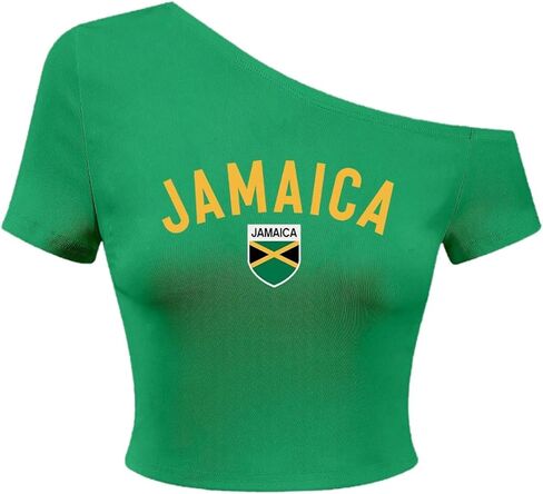 SweatyRocks Women's Jamaica One Shoulder Crop Top Short Sleeve T Shirt Letter Graphic Tee in Saudi Arabia