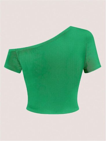 SweatyRocks Women's Jamaica One Shoulder Crop Top Short Sleeve T Shirt Letter Graphic Tee in Saudi Arabia